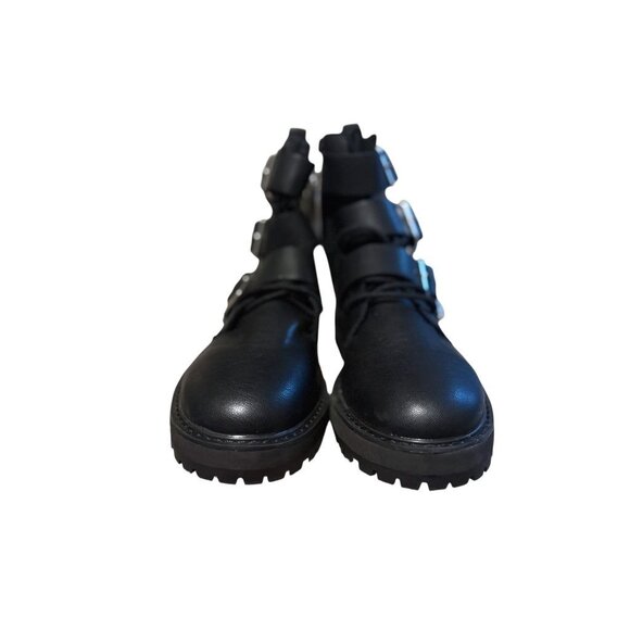 Zara Black Leather Combat Boots With Triple Buckles & Side Zipper EU 37 NWOB - Picture 4 of 8